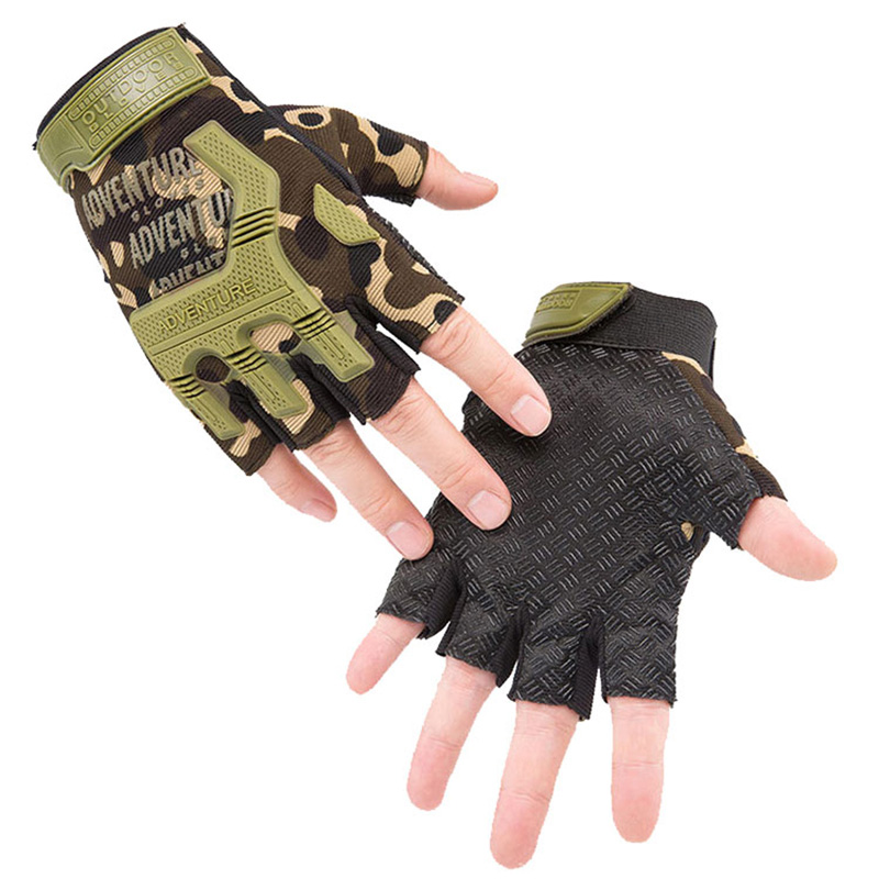Camuflagem ao ar livre caça luvas esportivas antiderrapante absorção de choque bicicleta ciclismo luvas meio dedo ciclo