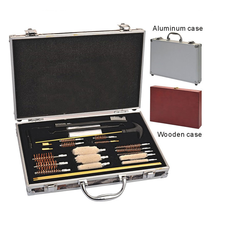 Kit universal de limpeza de armas, caixa de alumínio, 2 conjuntos de hastes de limpeza de armas