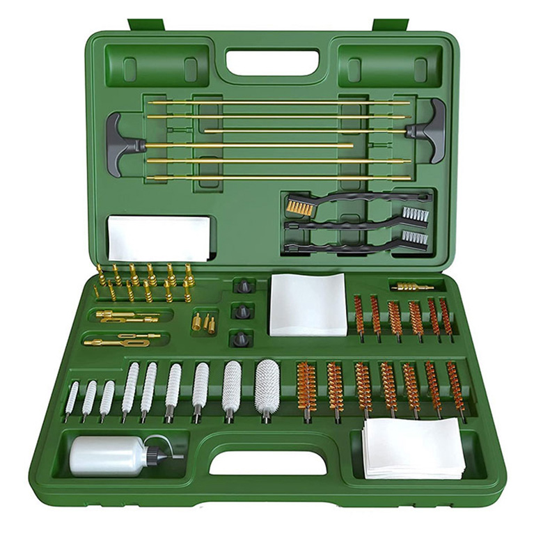 Kit universal de limpeza de armas, caixa de plástico verde de tamanho grande