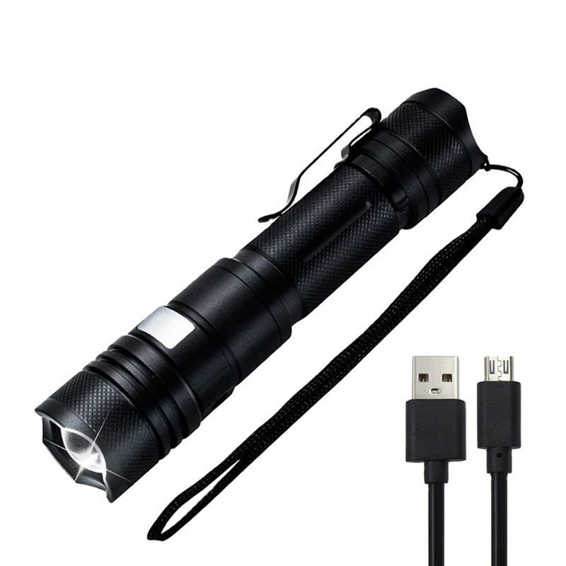 Lanterna LED recarregável USB com zoom à prova d'água